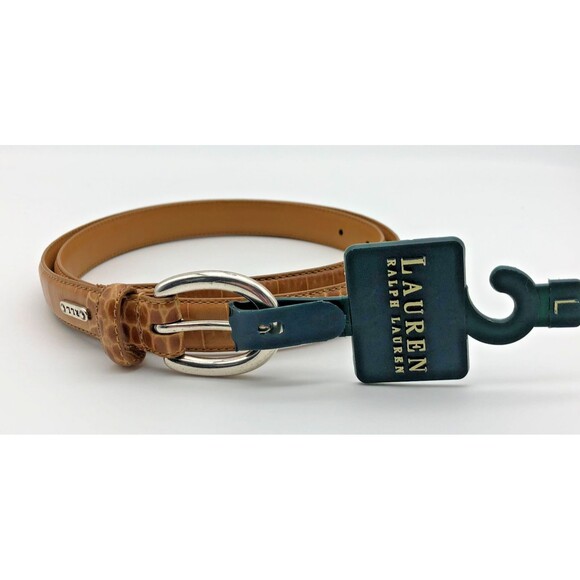 NEW Lauren Ralph Lauren Snakeskin Pattern Brown Leather Dress Belt Size Large - Picture 1 of 8